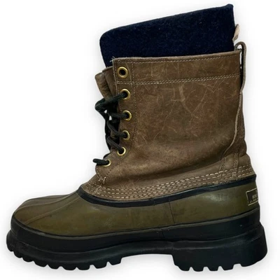 LL Bean Maine Zapato de Caza Para Hombres 10 Marrón Cuero Verde Goma Botas Vibram Japón Foto 1 de 4