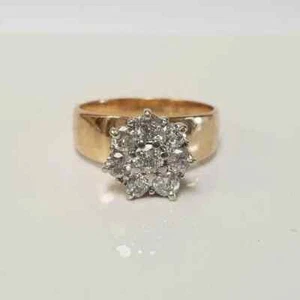 1Ct Round Cut Lab Created Diamond Cluster Ring 14K Yellow Gold Plated Silver - Picture 1 of 4