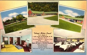 PLYMOUTH NEW HAMPSHIRE ROADSIDE MOTEL TOBEYS MOTOR COURT LINEN POSTCARD VIEW - Picture 1 of 2
