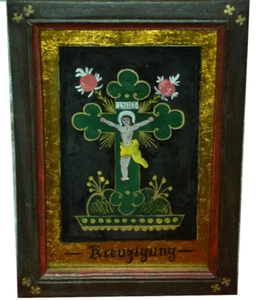 Hinterglasbild,gekreuzigter Jesus,gerahmt, wohl Ende 19.Jhdt - Picture 1 of 4