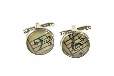Notes and Key Cabochon Cufflinks Pianist + Box Glass 16mm - Image 1 of 4