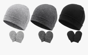 INFANT Hats and Mittens Cotton No Scratch 3 Sets -New - Picture 1 of 9
