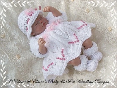 BABYDOLL HANDKNIT DESIGNS KNITTING PATTERN DRESS & SHRUG FOR 10-12" DOLL