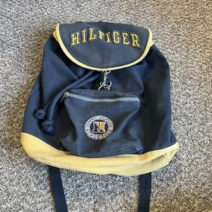 Vintage 90s Tommy Hilfiger Big Logo Spell Out Top Loader Cinch Backpack Retro - Picture 1 of 7