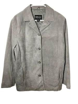 Chaqueta larga de gamuza gris NY&CO trinchera 4 botones para mujer talla XL Foto 1 de 4
