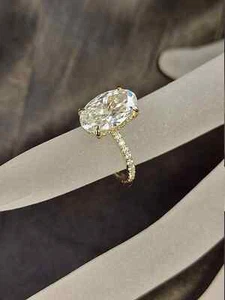 3Ct Oval Moissanite Women's Solitaire Engagement Ring 14K Yellow Gold Plated - Picture 1 of 9
