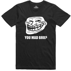 Meme de Troll Face You Mad Bro? Camiseta de algodón Gamer Web Geek divertida para hombre de calce suelto - Imagen 1 de 1