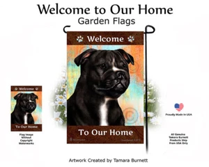 Welcome Garden Flag - Black and White Staffordshire Bull Terrier 134 - Picture 1 of 1