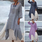 Women  Irregular Boho Linen Long Sleeve 100% polyester Maxi Holiday Casual Kafta