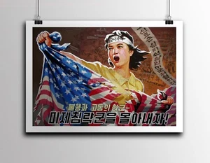 North KOREA Anti-American Propaganda Poster Print RIPPING U.S. FLAG 18x24" - Picture 1 of 2