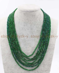 7 Rows 2x4mm Faceted Green Jade Rondelle Gemstone Beads Necklace 17-23 inch - Picture 1 of 7