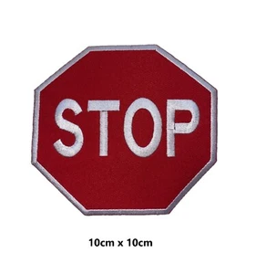 STOP Sign Embroidered Patch sew iron on Patches transfer clothes Shirts Caps - Foto 1 di 3