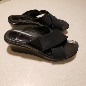 Dansko Ava Womens Black Cross-Strap Open Heel Wedge Comfort Sandals Sz 38/ 8 - Picture 1 of 10