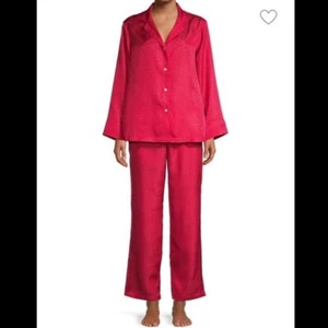New Natori Obi Geo Jacquard Long Sleeve Button Down PJ Pajama Lounge Set Red M - Picture 1 of 2