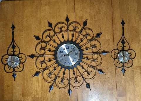 Welby MCM Wrought Iron Metal Vintage Atomic Starburst Wall Clock & Sconces WORKS Cover
