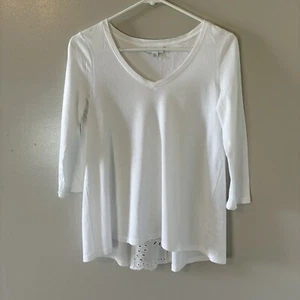J. Jill White Top Lace Detail 3/4 Sleeve Shirt Sz XS Petite - Picture 1 of 6