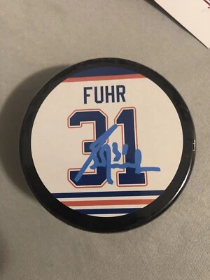 Disco de hockey autografiado por Grant Fuhr con logotipo de Edmonton Oilers autenticado por JSA Foto 1 de 2