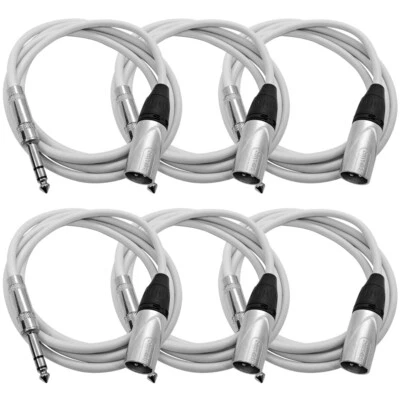 6 Pk 6 Foot XLR Male to 1/4 Inch TRS Patch Cables - Balanced White Audio Cords - Image 1 of 4