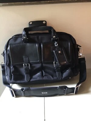 Tumi Wheeled Suitcase Garment Bag Black Strap And Handles Leather and Ballistic - Image 1 of 4