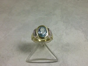 D39-14 / eleganter  Ring 14 K / 585 Gelbgold m. Aquamarin Diamantspl. ca. Gr. 57 - Bild 1 von 6