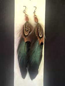 Pendientes Pluma Bronce Natural Negro Hackle con Tapa de Faisán - Imagen 1 de 2