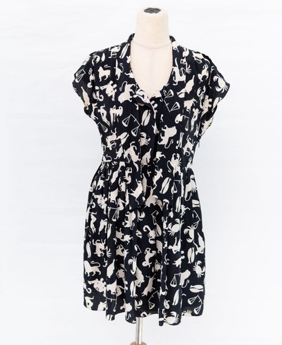 SAINT LAURENT (YSL) Saint Laurent Mini Abito Nero con Dettaglio Pieghe Stampa Animalier