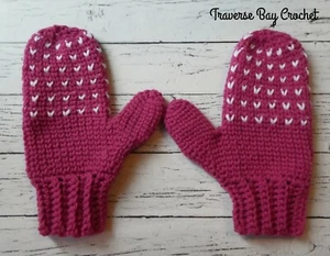 Adult crochet Snow Day Mittens pattern faux knit style PATTERN ONLY - Picture 1 of 2