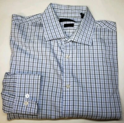 John Varvatos 和平标志标志美国修身正装衬衫 16.5-34/35 格子格子 — 第 1/4 张图片