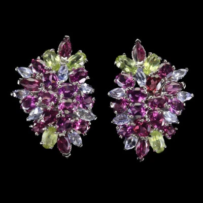 925 Sterling Silver Earrings Oval Rhodolite Peridot Tanzanite Gemstone Jewelry - image 1 of 4