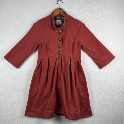 Chaqueta Ivy Jane para mujer pequeña roja oxidada manga 3/4 botones bolsillos delanteros boho acampanada Foto 1 de 4
