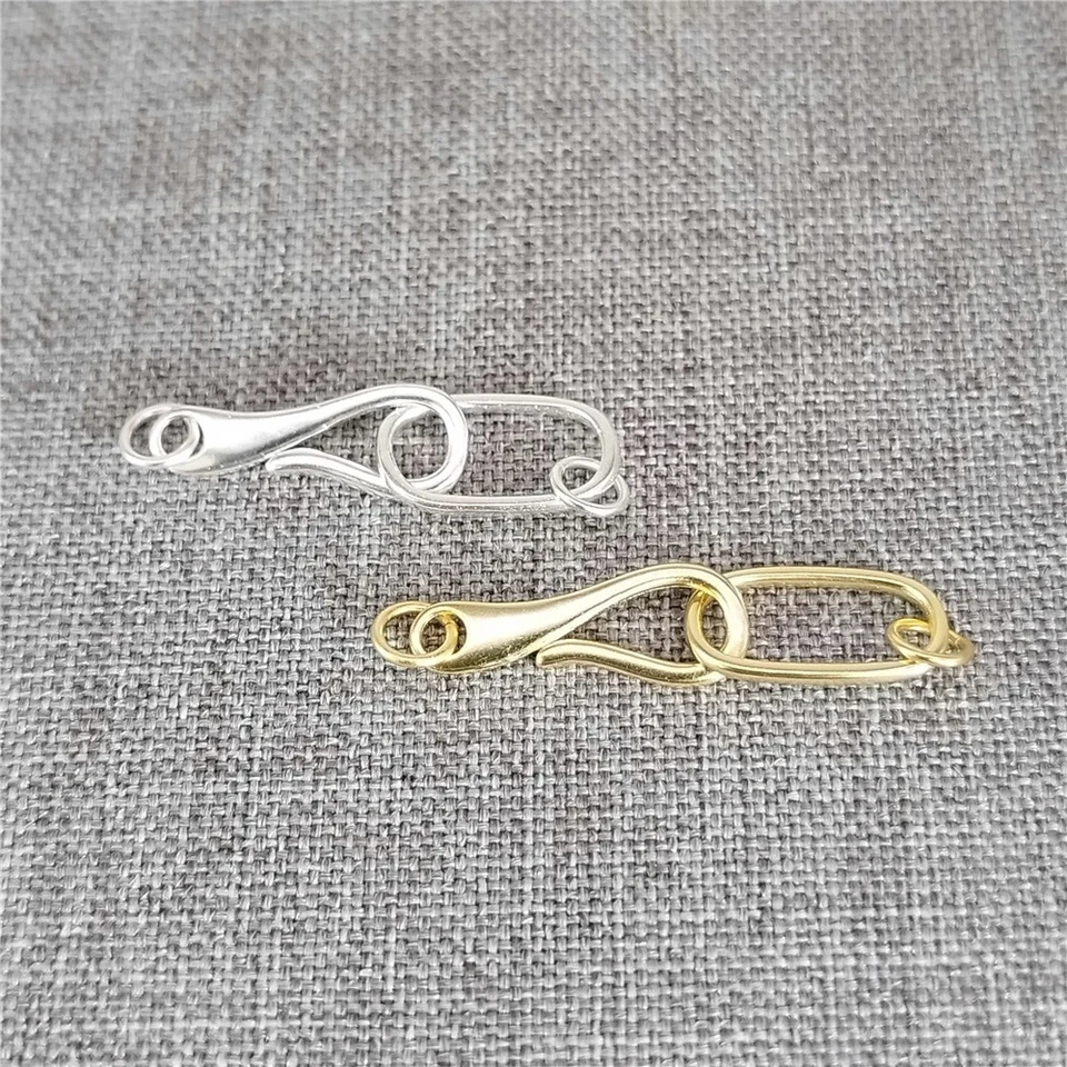 2sets of 925 Sterling Silver Oval Hook and Eye Clasps Gold Plated Connector - Image 1 of 3