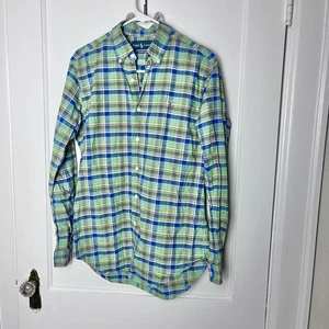 Camicia Ralph Lauren Madras blu verde a quadri cotone con bottoni manica lunga S - Foto 1 di 7