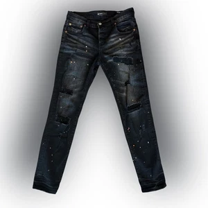 Jeans nuovi marca nero viola taglia 30 bottoni mosca strappati de-stressed - Foto 1 di 9