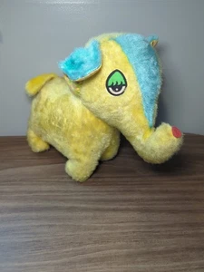 Peluche elefante giocattolo vintage Benjie giallo blu importazione Giappone anni 60 peluche - Foto 1 di 12