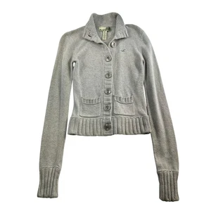 Vtg Y2K 90s Hollister M Medium Cardigan Sweater Bella Swan Coquette Gray Knit - Picture 1 of 11