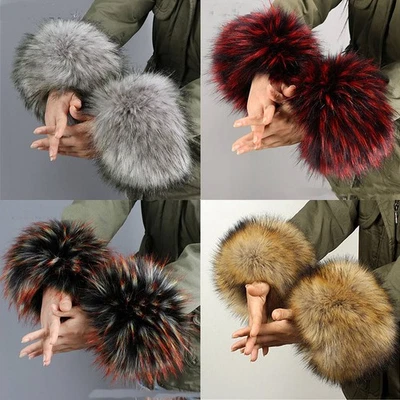 Oversleeve Fashion Faux Fur Warmer Wristband Wrist Plush Cuff Windproof Ladies - Image 1 of 4