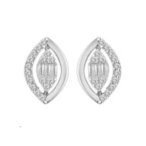 Natural 0.32ct Baguette Round Diamond Ladies Earring 14k White Gold - Picture 1 of 1