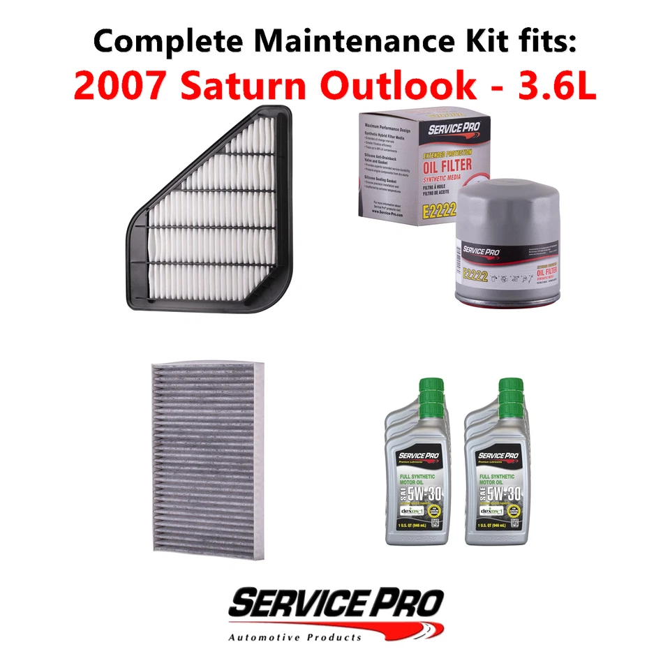 2007 Saturn Outlook 3.6L Complete Oil, Air & Cabin Filter Kit (5W-30) Foto 1 de 4