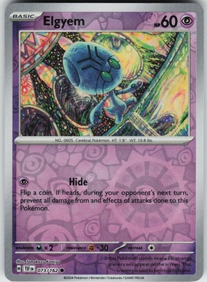 Pokemon Elgyem 073/162 SV05: Temporal Forces NM Reverse Holo card - Image 1 of 2