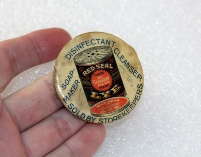 Espejo publicitario de bolsillo limpiador fabricante jabón lejía sello rojo celuloide finales de 1800 Foto 1 de 4
