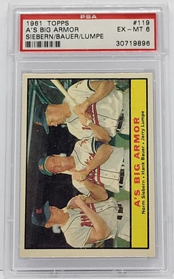 1961 Topps #119 A's Big Armor Card, Siebern/Bauer/Lumpe - PSA 6 EX-MT - Image 1 of 2