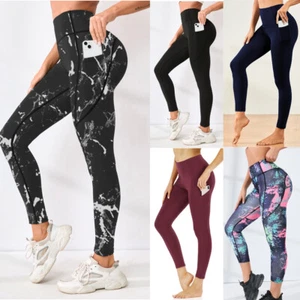 Women Fitness Sports Leggings Pockets Ladies Gym High Waist Yoga Pants Stretch - Picture 1 of 28