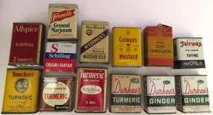 13 VINTAGE KITCHEN SPICE TINS ~ GREAT MIXED LOT ~ TURMERIC GINGER CINNAMON ++ - Picture 1 of 8