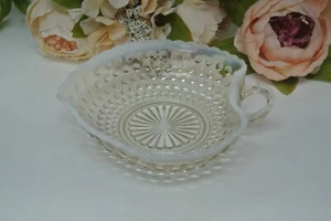 Vintage Moonstone Opalescent Hobnail 6" Heart Shaped Bowl Handle Trinket Candy - Picture 1 of 8