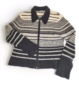 Vintage Anne Klein ALine Wool Zip Sweater Small Gray Beige Ivory Soft Collar - Picture 1 of 10