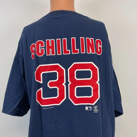 CSA Curt Schilling Boston Red Sox Jersey T Shirt Vtg 2004 MLB Baseball Blue 2XL Cover