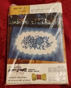 NOS Aunt Lydia's Rug Pattern Cotton Canvas BLUE PLATE #666 Punch Needle 24"x36" - Picture 1 of 4