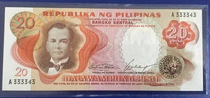 Philippines Bank Note 20 Piso P145b 1969 issue 2 digit Number Almost Solid # - Picture 1 of 1