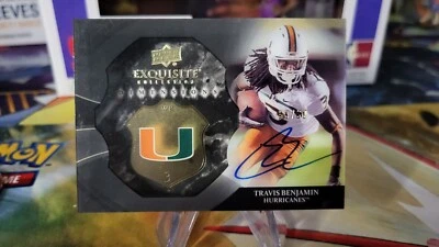 2012 Travis Benjamin Topps Exquisite #/60 Auto Shadow Box Card Miami Hurricanes - Image 1 of 2