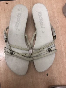 Women KicKers Beige Real Leather Summer Sandals Size U.K. 5 Eur 38 - Picture 1 of 6